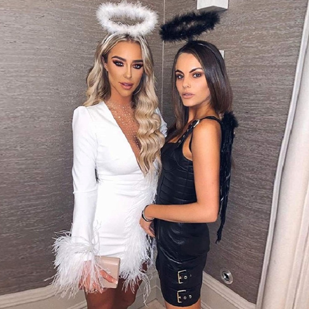 - 💕 BIRTHDAY BADDIE WHITE FEATHER DEEP V DRESS *NEW*